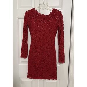 Sequin Hearts Womens Red Formal Lace Dress W/sequins Size Small